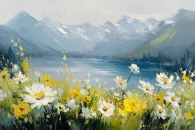 Fotótapéta Flizelina Tájkép Hegyek Tátra Tó Virágok 208x146 ragasztó