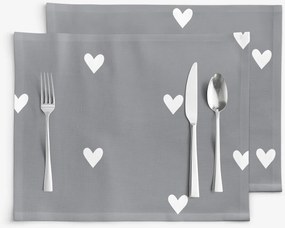 Goldea pamut reggeliző alátét - szívecskék, szürke alapon - 2db 30 x 40 cm