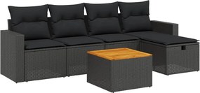 vidaXL 6 részes fekete polyrattan kerti ülőgarnitúra párnákkal