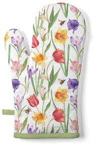 Virágos edényfogó kesztyű 18x30 cm 100% pamut tavaszi mező mintával