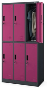 Fém öltözőszekrény 6 rekeszes IGOR, 900 x 1850 x 450 mm, antracit-fukszia