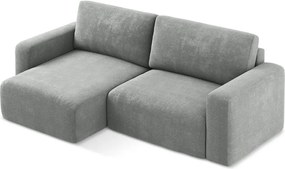 Szürke zsenília kinyitható-tárolóhelyes sarokkanapé (bal oldali-heverő résszel) Kona – Makamii