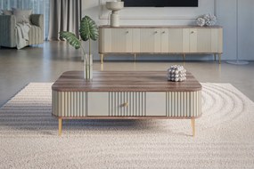 Vesper dohányzóasztal 103x60 cm fiókkal - kasmír / dió / arany lábak