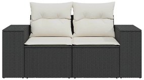2 személyes fekete polyrattan kerti kanapé párnával
