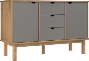 vidaXL OTTA barna és szürke tömör fenyőfa tálalószekrény 113,5x43x73cm