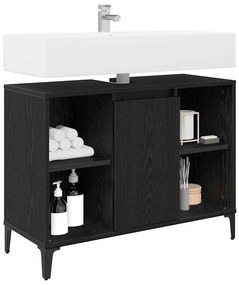 vidaXL Mosdókagyló szekrény polcokkal Fekete tölgy 80 x 33 x 60 cm