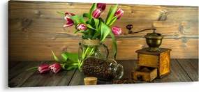 Tulipánok, daráló és kávé képe (120x50 cm)