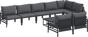 vidaXL Kerti Kanapé Szett párnával 9 pcs Fekete Acél