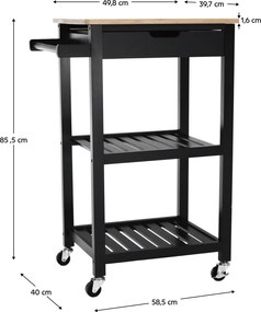 Tálalókocsi, természetes/fekete, ARETE