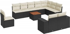 vidaXL 11 részes fekete polyrattan kerti ülőgarnitúra párnákkal