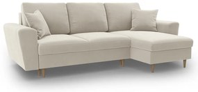 Bézs bársony kinyitható tárolóhelyes sarokkanapé Kyoto – Cosmopolitan Design