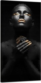 Vászonkép Fekete Nő Arany Köröm Száj Szemek 40x80 cm