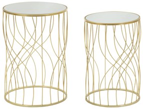 fém kisasztal szett tükör üveglappal – geometrikus mintával, 2 db – aranyszínű