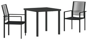 3 Darabos Kerti Étkező Szett Fekete PVC Rattan