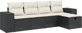 vidaXL 5 részes fekete polyrattan kerti kanapészett párnákkal
