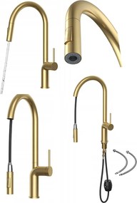 Konyhai csaptelep Oxi Brush Gold kihúzható kifolyócsővel álló mosogató csaptelep