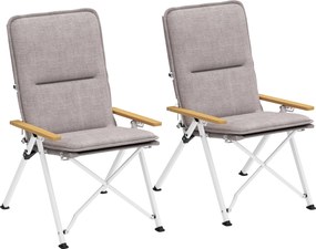 Outsunny 2 Fülke Alumínium Kemping Szék - Hordozható Kerti Székek Állítható Magas Támlával, Fából Készült Karfával és Hordtáskával a Kültéri Használat