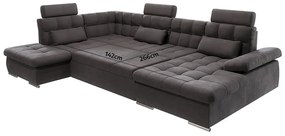 Antracitszürke kinyitható tárolóhelyes sarokkanapé (bal oldali-U alakú) Merkur – Ropez