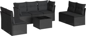 vidaXL 8 részes fekete polyrattan kerti ülőgarnitúra párnákkal