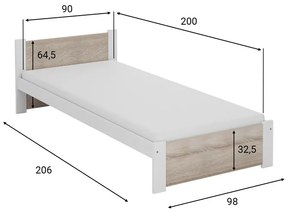 IKAROS ágy 90x200 cm, fehér/sonoma tölgy Ágyrács: Lamellás ágyrács, Matrac: Somnia 17 cm matrac