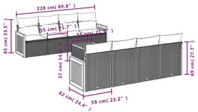 9 részes fekete polyrattan kerti ülőgarnitúra párnákkal