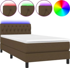vidaXL barna szövet rugós és LED-es ágy matraccal 90x200 cm