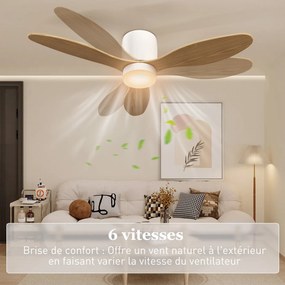 HOMCOM Mennyezeti Ventilátor Fénnyel és Távvezérléssel 50W, Csendes és Forgatható 115cm Mennyezeti Ventilátor 3 Lapáttal, 6 Sebesség, Állítható Fényer
