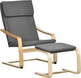HOMCOM Fotel lábtartóval, Pihenőszék Ottománnal, Olvasószék, Karfás Fotel, Hintaszék, Pihenőszék Ágynemű Borítással, Szürke, 66,5 x 80 x 99 cm | Aosom