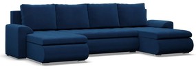 Tokio U alakú sarokkanapé, 3 ágyneműtartóval, bársony, univerzális oldal, kék