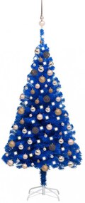Kék PVC műkarácsonyfa LED-fényekkel és gömbszettel 150 cm
