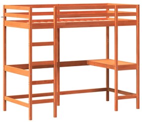 viaszbarna tömör fenyőfa galériaágy íróasztallal 90 x 190 cm