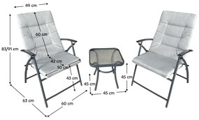 Kerti szett 1+2, szürke/sötét szürke, MUSON