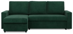 Zeus sarokkanapé, 2 ágyneműtartóval, egyenes kartámasz, kordbársony, univerzális oldal, bonell töltet, zöld