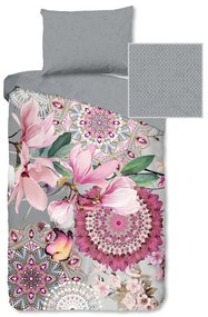 Rózsaszín-szürke egyszemélyes flanel ágyneműhuzat 140x200 cm – HIP