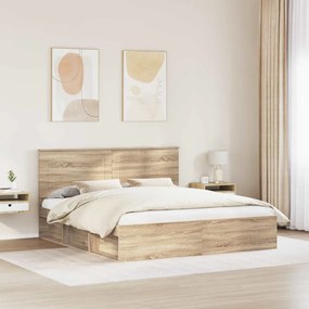 vidaXL Ágykeret fejtámlával Sonoma 200 x 200 cm Tömör fenyőfa