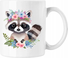 Bögre Bájos Mosómedve Virágokkal Fehér 330ml