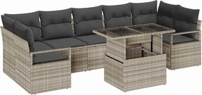 vidaXL Kerti Kanapé Szett tárolóval 8 pcs Világosszürke Poli rattan