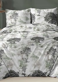 Pamut szatén ágyneműhuzat 140x200 +70x90 Fák szürke/zöld 5075B
