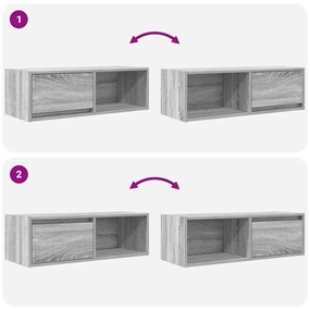 2 db szürke sonoma szerelt fa fali TV-szekrény 80x31x25,5 cm