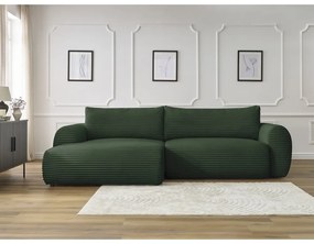 Sötétzöld kordbársony kinyitható sarokkanapé (bal oldali) Lucien – Bobochic Paris