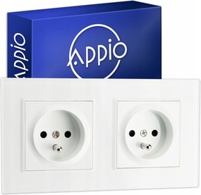 Kontakt Fehér Elektromos Aljzat 2 Tűvel Dupla FI60 Üveg keret