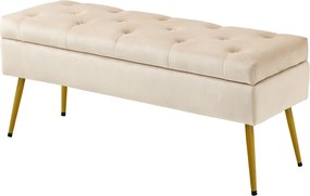 HOMCOM Tároló Pad Szülelt Üléssel, Fedeles Otthon, Ágy Pad Velúr Hatással, 102 x 35 x 43 cm Beigében | Aosom