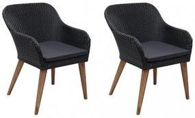 2 db fekete polyrattan kültéri szék párnával