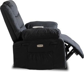 Elektromos masszázsfotel, dönthető fekete ökobőr, JASPER