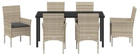 Kert étkező szett párnával 7 pcs Világosszürke Poli rattan