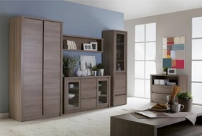 Vitrín szekrény 1- kihúzható fiókkal és osztot ajtóval-teljessen üvegezett, tölgyfa lefkas, MONTANA W1D