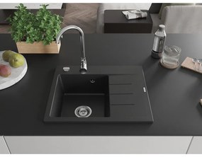 Mexen Ben, 1 kamrás gránit mosogató 600x500x190 mm, bal + króm szifon, fekete, 6522605000-77