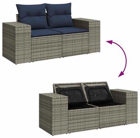 16 részes szürke polyrattan akácfa kerti ülőgarnitúra párnákkal