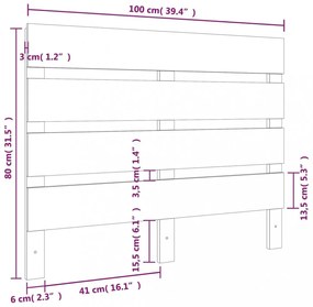 fekete tömör fenyőfa fejtámla 100 x 3 x 80 cm