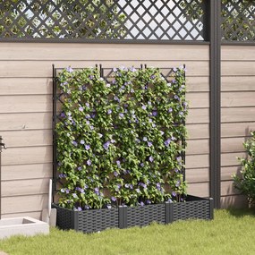 Kertészeti Cserép trellis-szel 3 db Fekete 120x40x125.5 cm